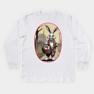 Dark Easter: Creepy Bunny with Chocolate Eggs (Concept Art Illustration) Kids Long Sleeve T-Shirt